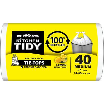 big black sacks kitchen tidy liners 100% recycled lemon white med