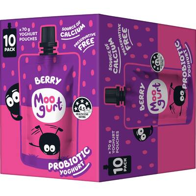 moogurt suckies kids probiotic yoghurt pouches berry
