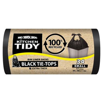 big black sacks kitchen tidy liners 100% recycle black tie small