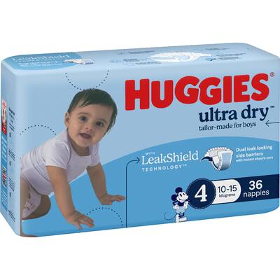 huggies ultra dry nappies boys size 4 (10-15kg)