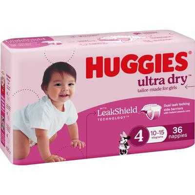 huggies ultra dry nappies girls size 4 (10-15kg)