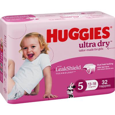 huggies ultra dry nappies girls size 5 (13-18kg)