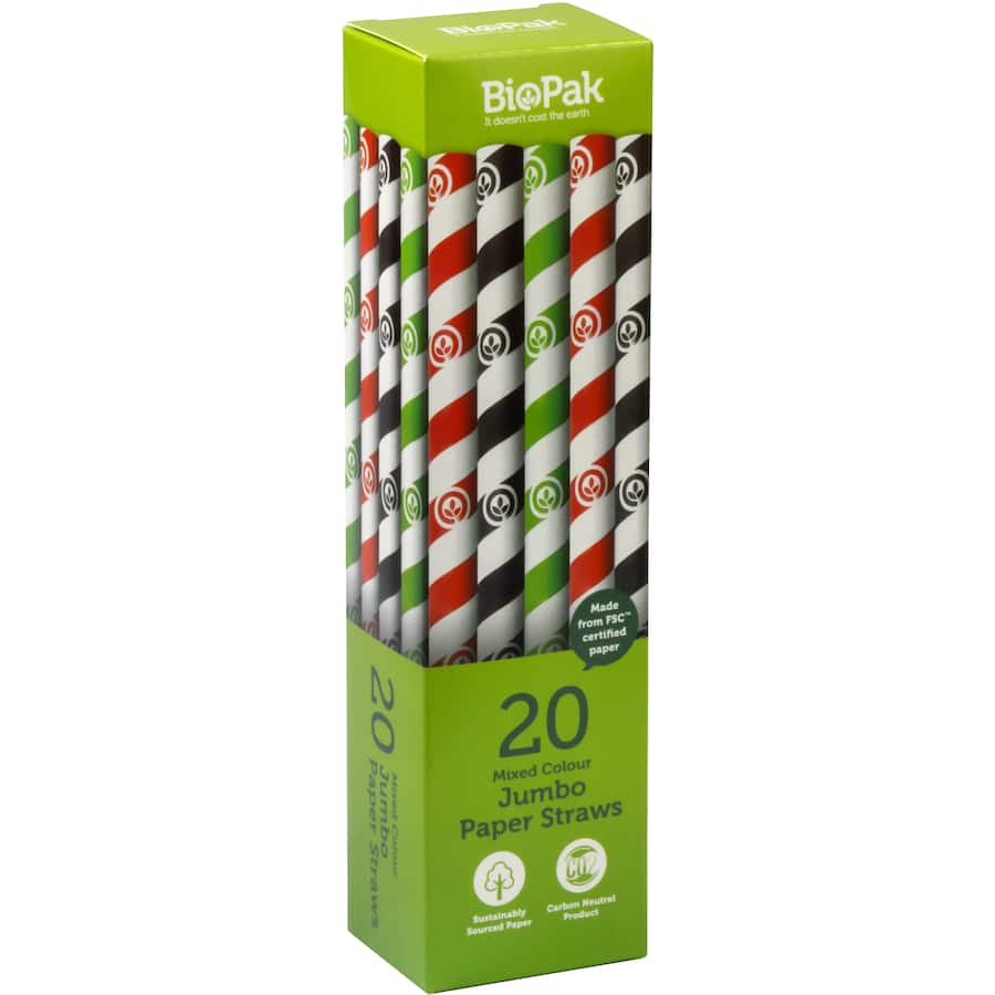 Biopak Biostraws Mixed Colour 10Mm X 197Mm