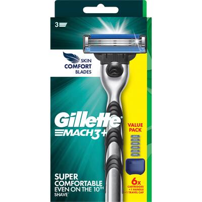 gillette mach3+ razor handle +6 replacement cartridges kit