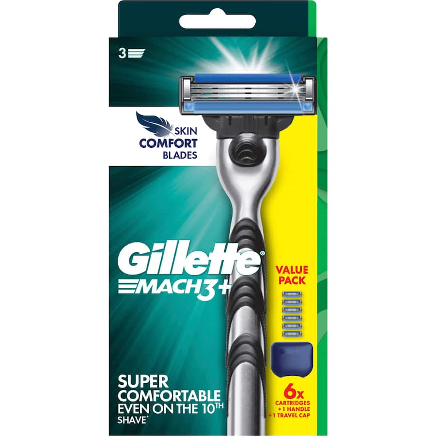 Gillette Mach3+ Razor Handle +6 Replacement Cartridges Kit