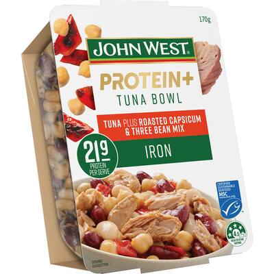john west protein+ tuna bowl capsicum & bean mix