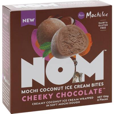 nom mochi coconut ice cream bites chocolate dairy & gluten free