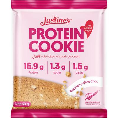 justines protein cookie white chocolate & raspberry