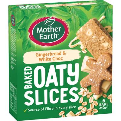 mother earth oaty slices oat bars gingerbread & white choc