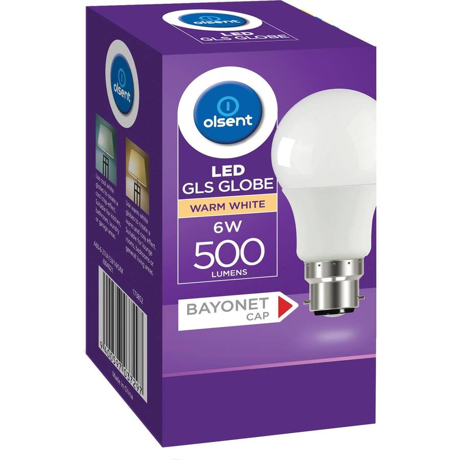 Olsent Led Light Bulb Gls Bayonet 6W 500Lm 2700Kg Ww