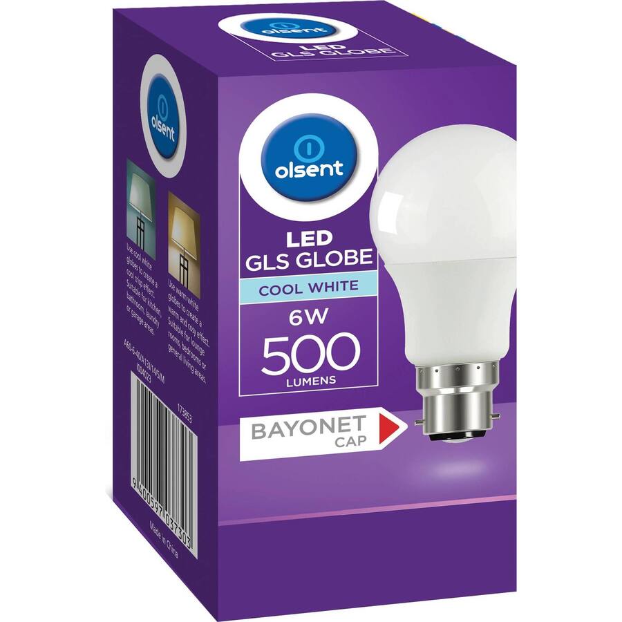 Olsent Led Light Bulb Gls Bayonet 6W 500Lm 4000Kg Cw