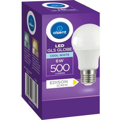 olsent led light bulb gls screw 6w 500lm 4000kg cw