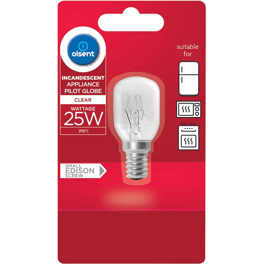 Olsent Pilot Light Bulb Appliance T25 Screw 25W Clear