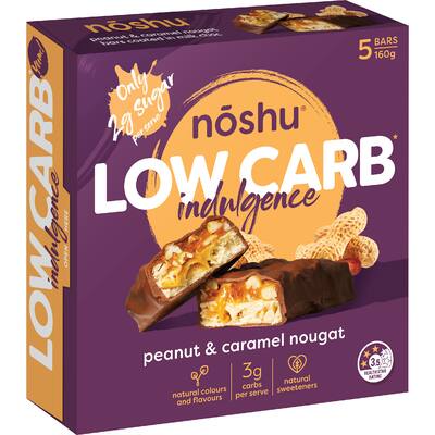 noshu low carb indulgence bars peanut & caramel nougat