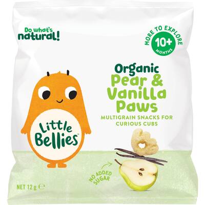 little bellies organic baby snacks pear & vanilla paws 10+ months