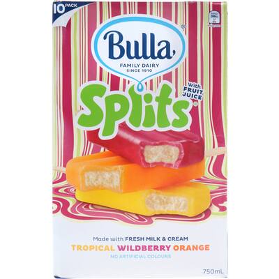 bulla splits ice cream on stick wberry orng/trpcl 750ml