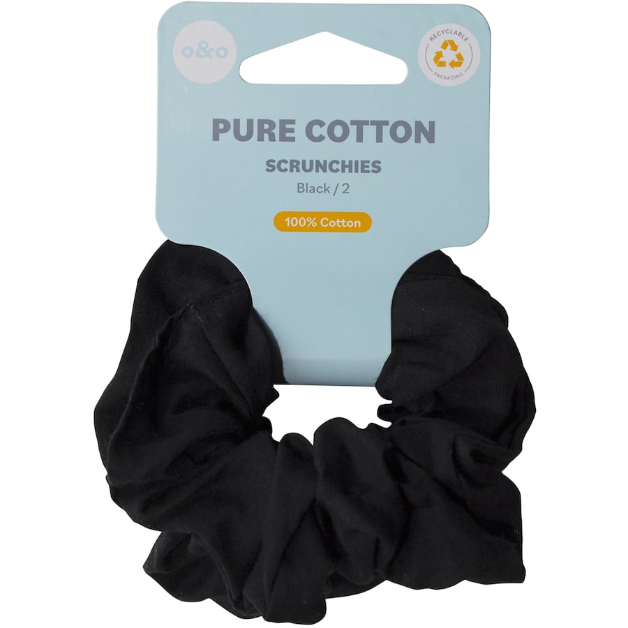 Over & Over Natural Cotton Hair Ties Scrunchies Black