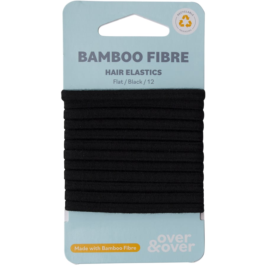 Over & Over Organic Bamboo Hair Ties Elastic Flat Black