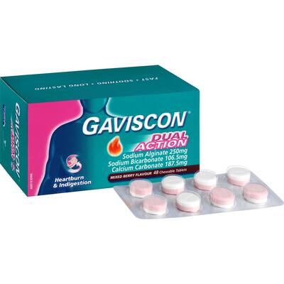 gaviscon dual action heartburn & indigestion relief mixed berry