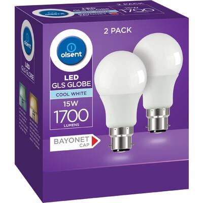 olsent led light bulb gls bayonet 15w 1700lm cw