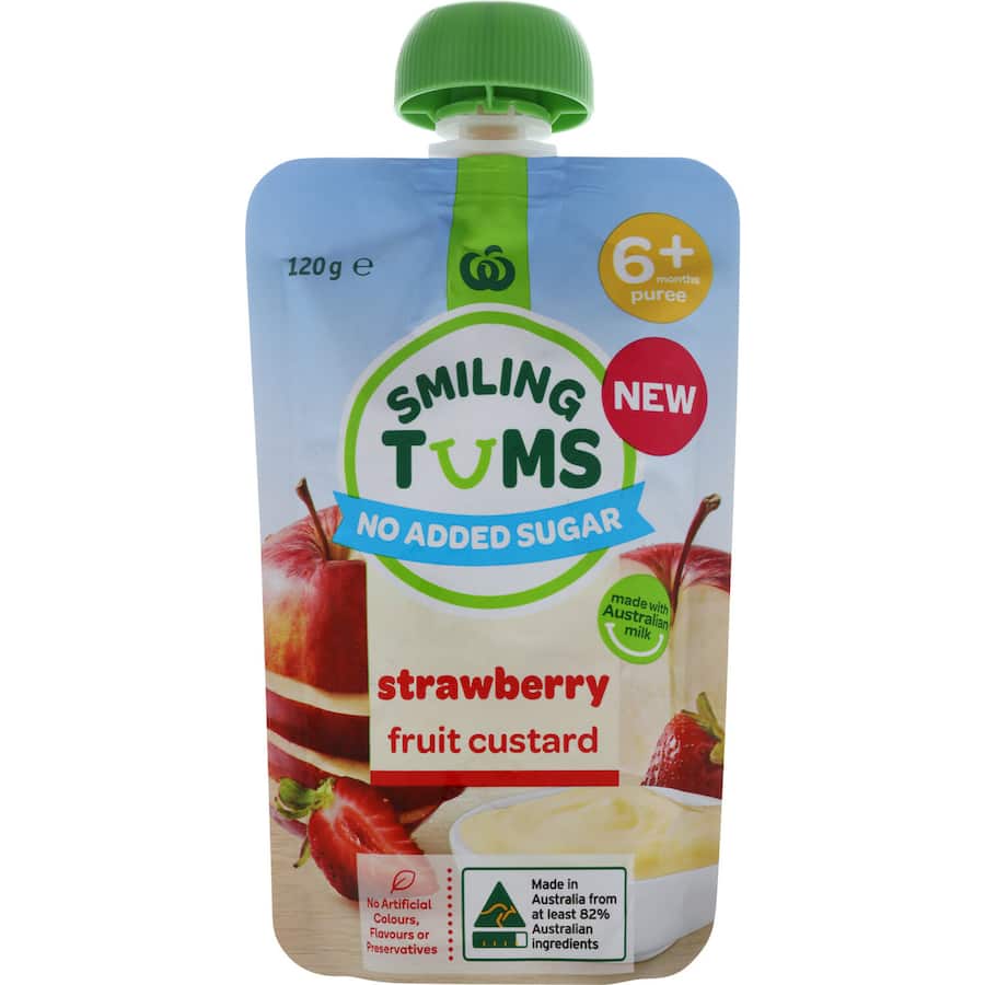 Woolworths Smiling Tums Baby Food Apple & Strawberry Custard