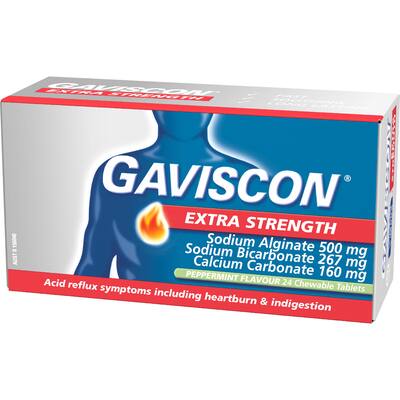 gaviscon extra strength heartburn & indigestion relief peppermint tablets