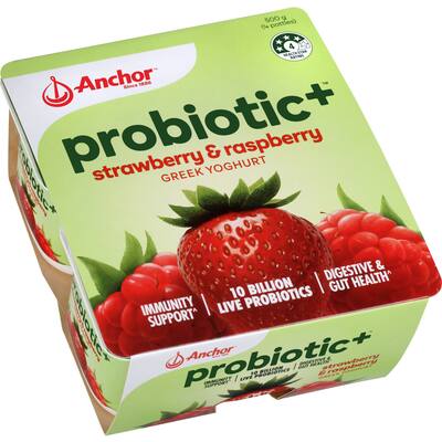 anchor probiotic yoghurt 4pk strawberry & raspberry