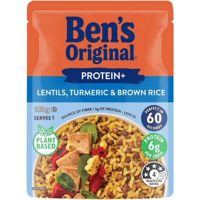 bens original protein+ microwave rice lentils,turmeric & brown rice