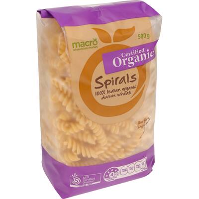 macro organic pasta spirals