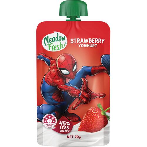 Meadow Fresh Kids Yoghurt Pouch Strawberry Spiderman