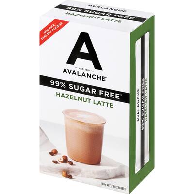 avalanche coffee sachets 99% sugar free hazelnut latte