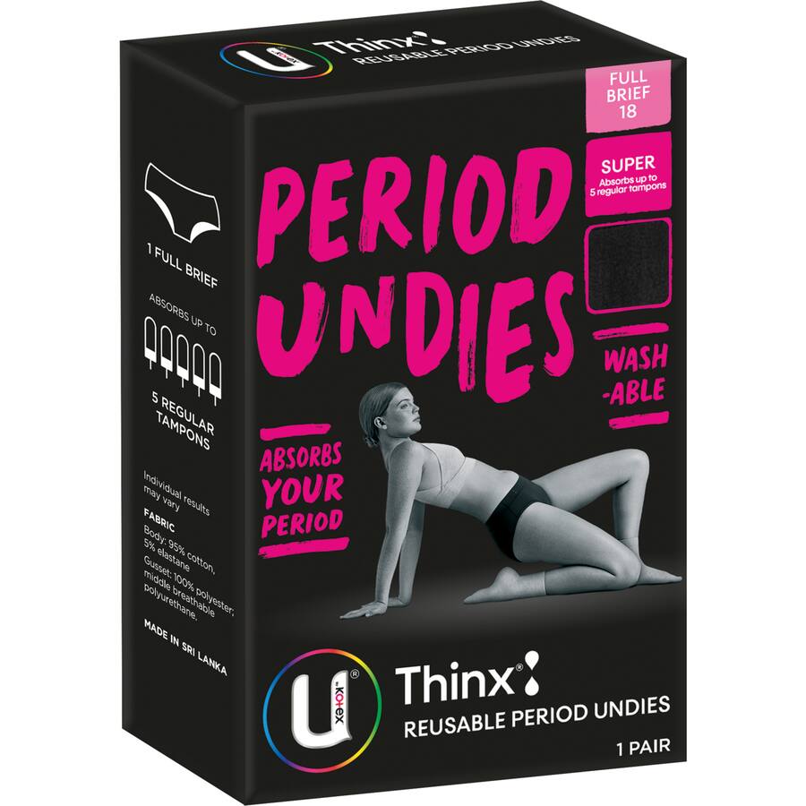 U By Kotex Thinx Period Undies Brief Cut Size 18