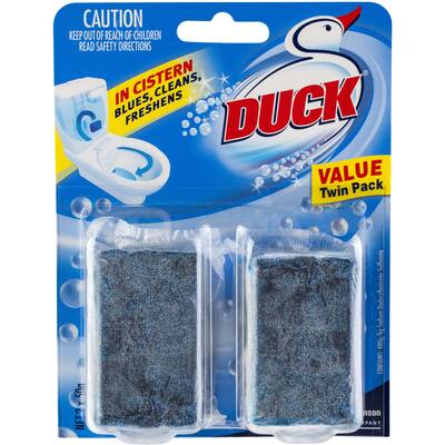 duck toilet flush in cistern blue block