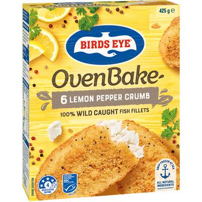 birds eye oven bake fish fillets lemon pepper crumb 425g