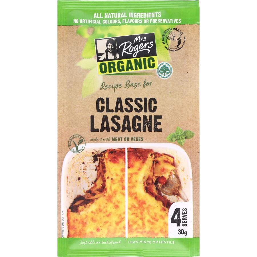 Mrs Rogers Organic Recipe Base Lasagne