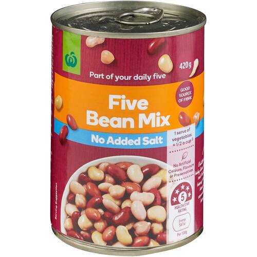 Woolworths Beans 5 Mix No Added Salt