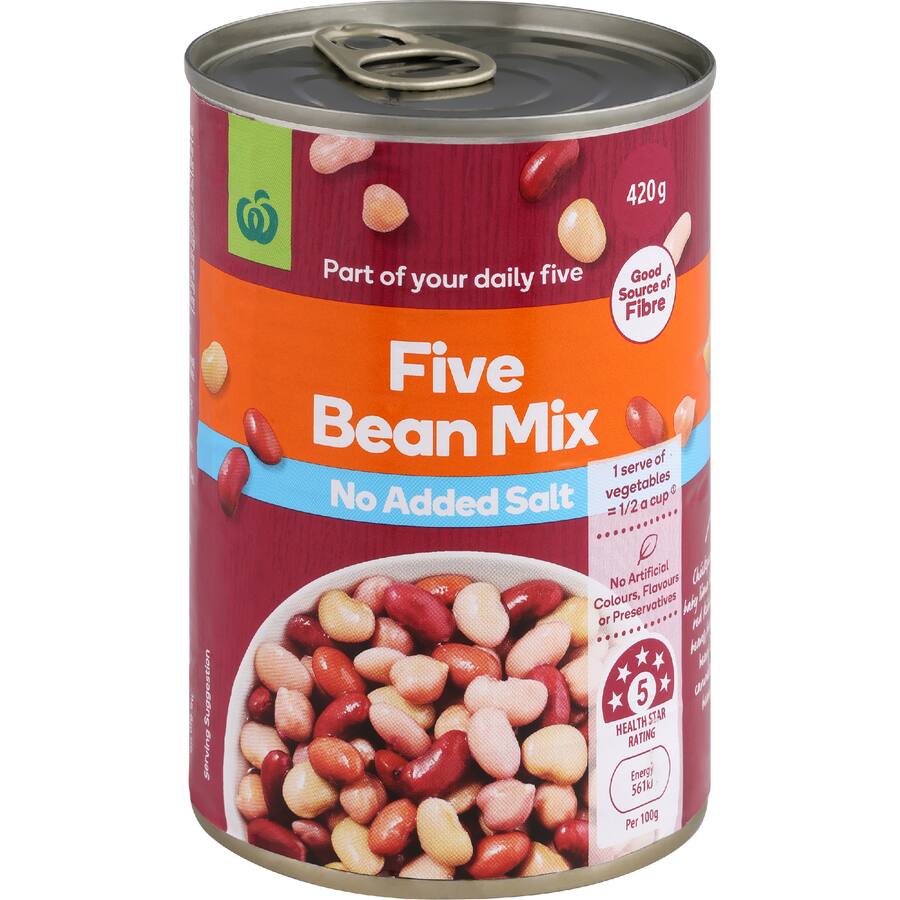 Woolworths Beans 5 Mix No Added Salt