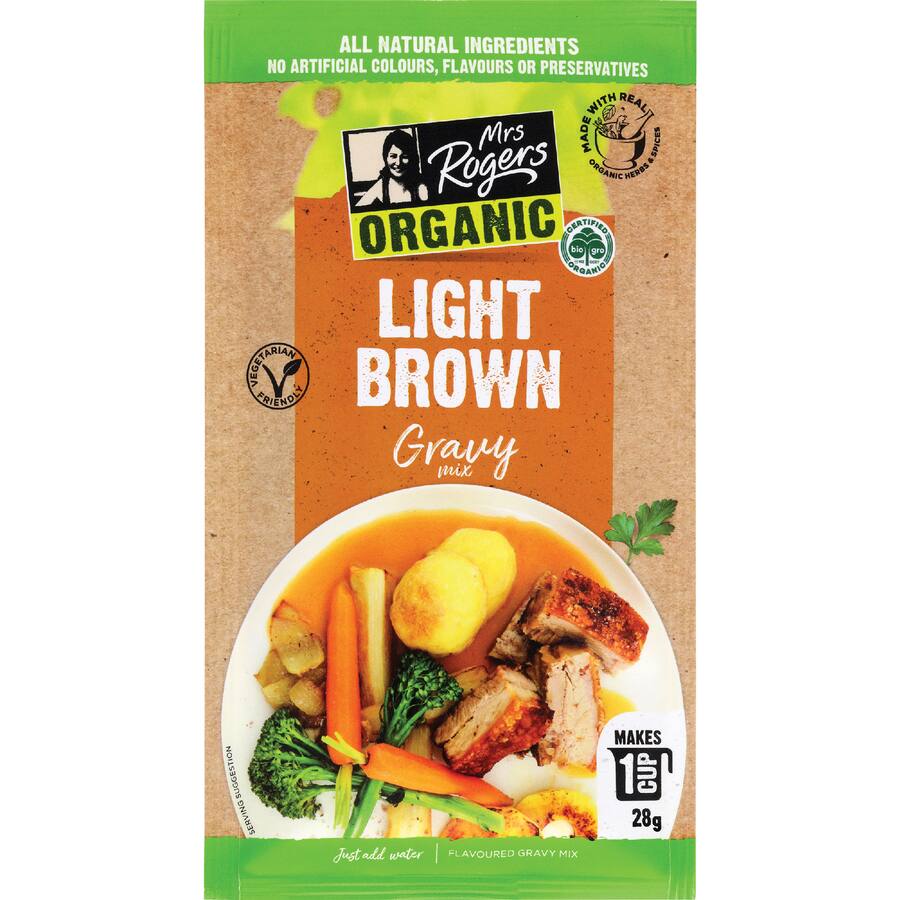 Mrs Rogers Organic Gravy Mix Light Brown