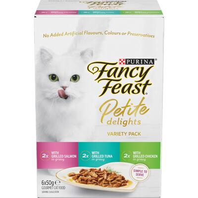 fancy feast petite delights wet cat food salmon, tuna & chicken