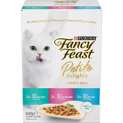 fancy feast petite delights wet cat food tuna, salmon & cod