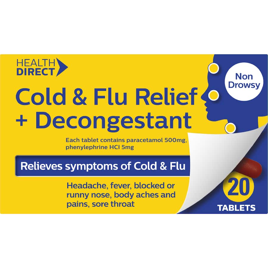Health Direct Cold & Flu + Decongestant Tablets