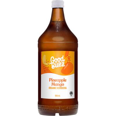 good buzz kombucha pineapple mango