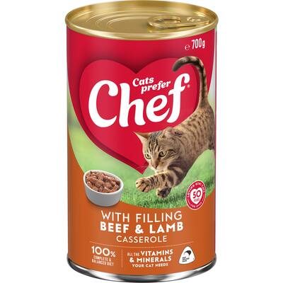 chef classic wet cat food beef & lamb casserole