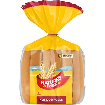 natures fresh bread rolls hot dog
