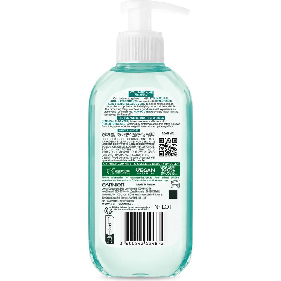 Buy Garnier Hyaluronic Aloe Gel Wash online at Woolworths NZ