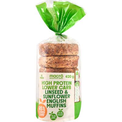 macro high protein lower carb english muffins linseed & sunflower