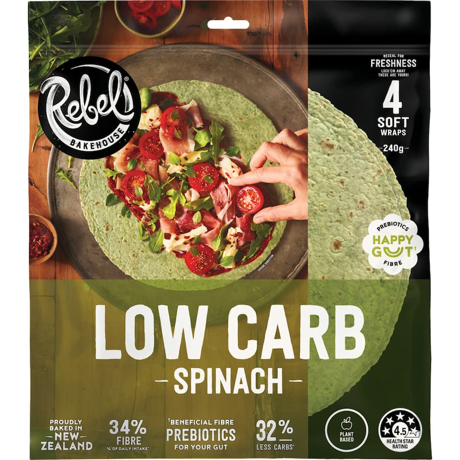 Rebel Bakehouse Wraps Low Carb Spinach