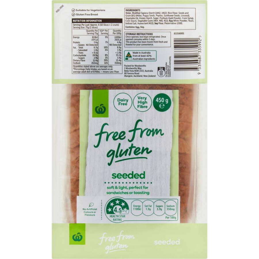 Woolworths Free From Gluten Sliced Bread Seeded