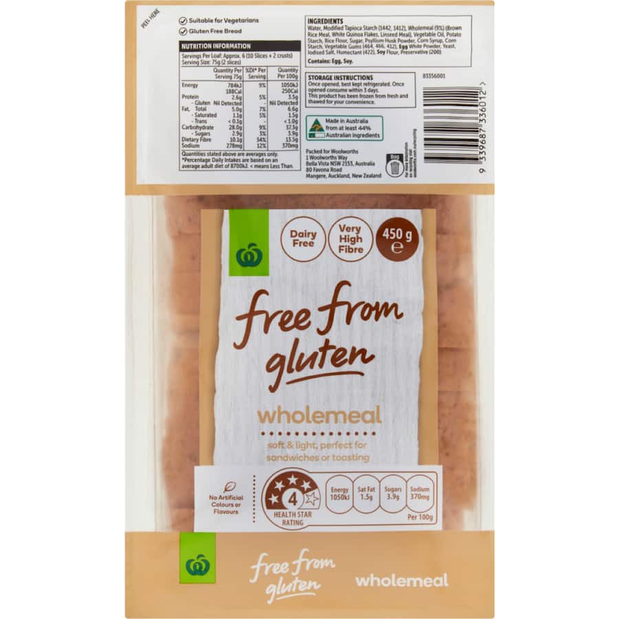 Buy Woolworths Free From Gluten Sliced Bread Wholemeal online at