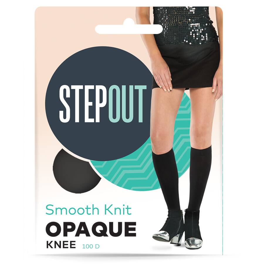 Stepout Du Jour Opaque Knee Highs Black Smooth Knit 100D